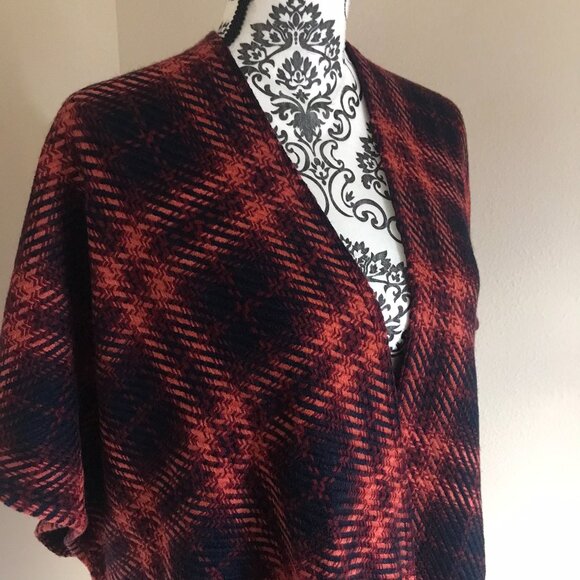 NWT Ann Taylor LOFT Modern Plaid Wrap - Navy Blue Orange/Red - Size M/L - Picture 5 of 9
